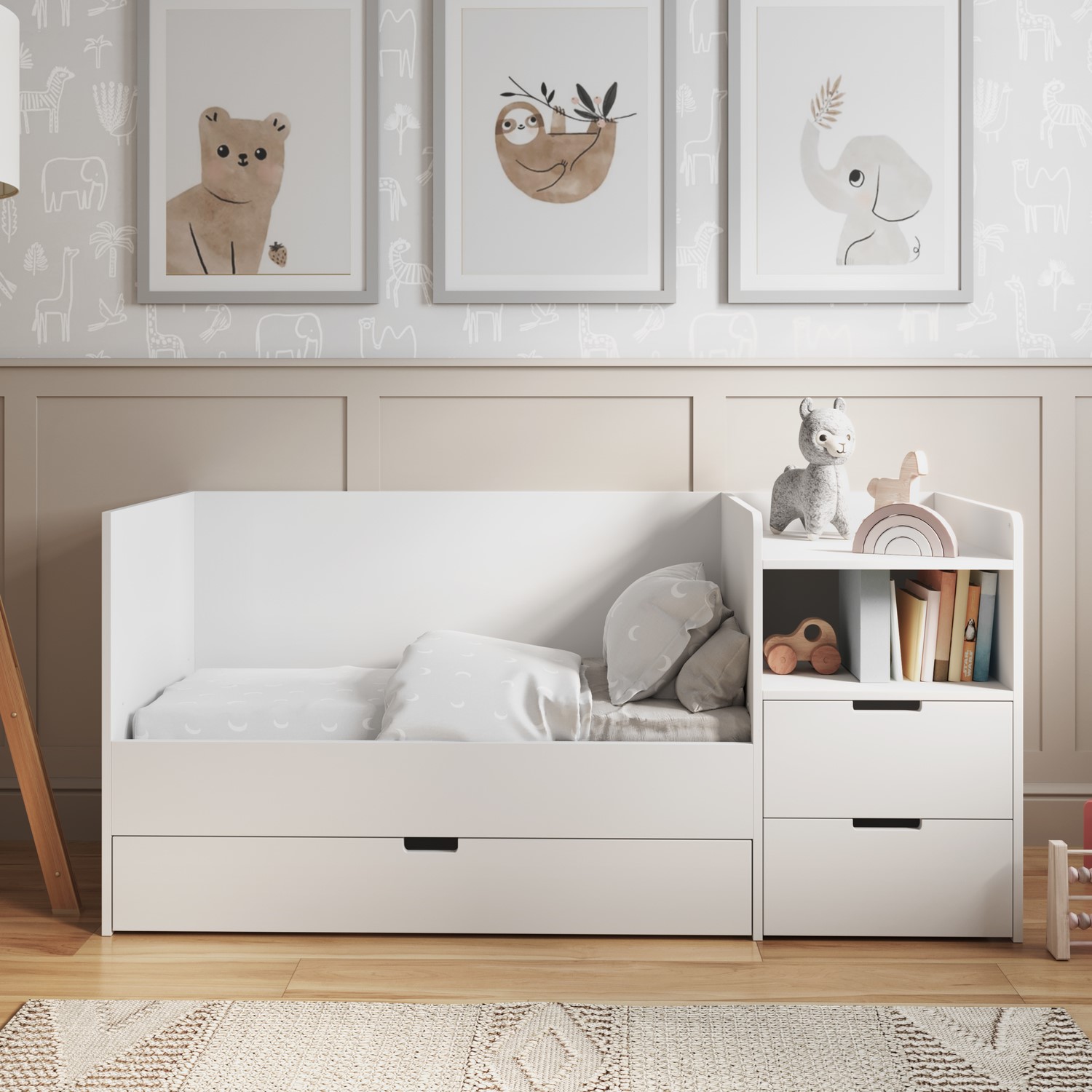 Read more about White convertible cot bed with drawer and changer roscoe